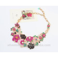 2015 Latest Design Necklace Handcrafted Gold Colorful Flower Chain Necklace For Girls/Women